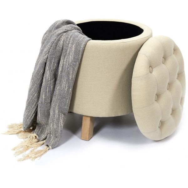 Pouf coffre rond pieds en bois Eleonor - 6