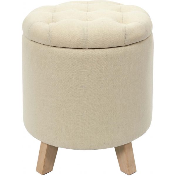 Pouf coffre rond pieds en bois Eleonor