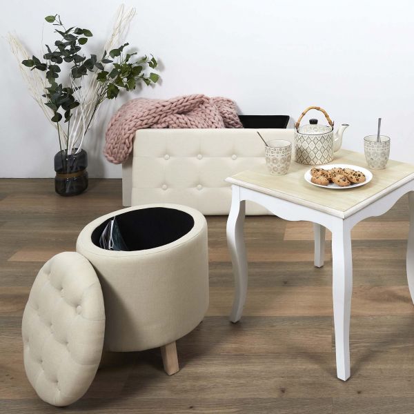 Pouf coffre rond pieds en bois Eleonor - 7