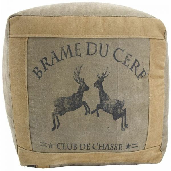 Pouf en coton et cuir Cerf - AUB-4449