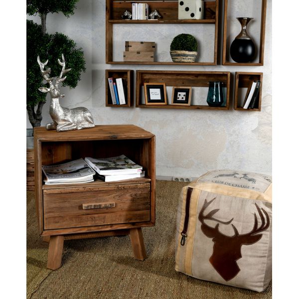 Pouf en coton et cuir Cerf - AUBRY GASPARD
