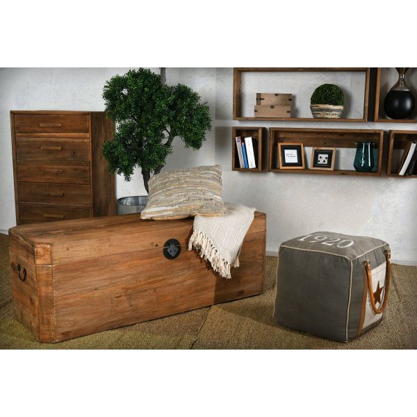 Pouf en coton et cuir Vintage - AUBRY GASPARD