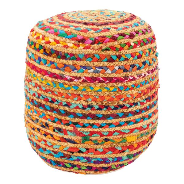 Pouf en coton et jute multicolore