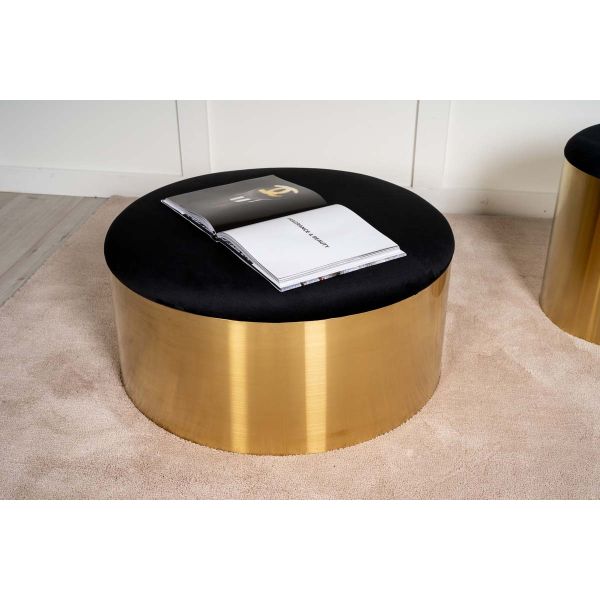 Pouf avec coussin en velours noir et cuivré Puff 75 cm - VENTURE HOME