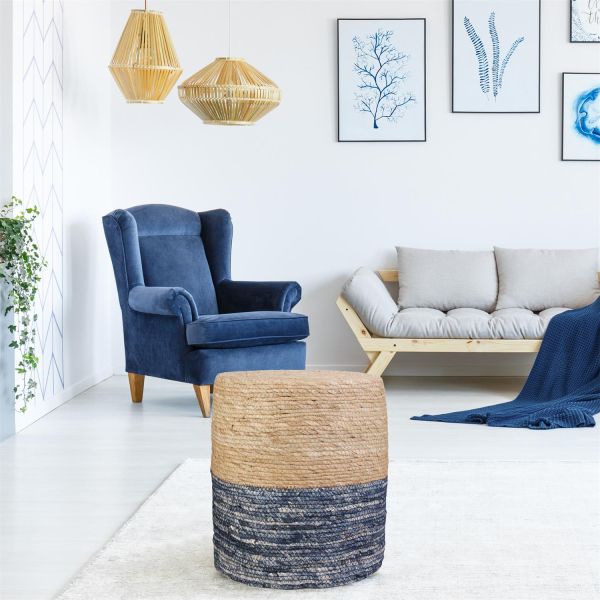 Pouf jonc de mer blue lagoon - THE HOME DECO FACTORY