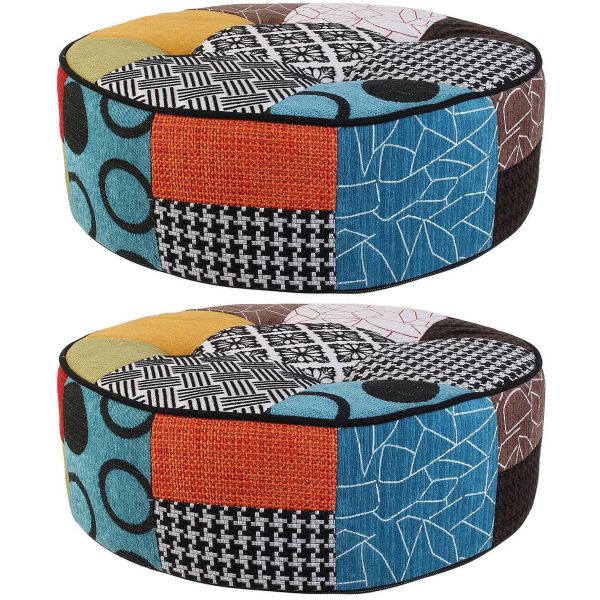 Pouf rond patchwork 50 cm (Lot de 2)