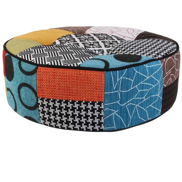 Pouf rond patchwork 50 cm (Lot de 2) - CMP-4184