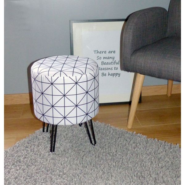 Pouf rond pieds fils et motifs géométriques - 