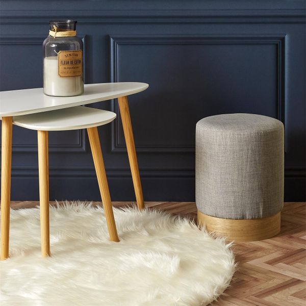 Pouf scandinave en tissu base bois 30 cm - THE HOME DECO FACTORY