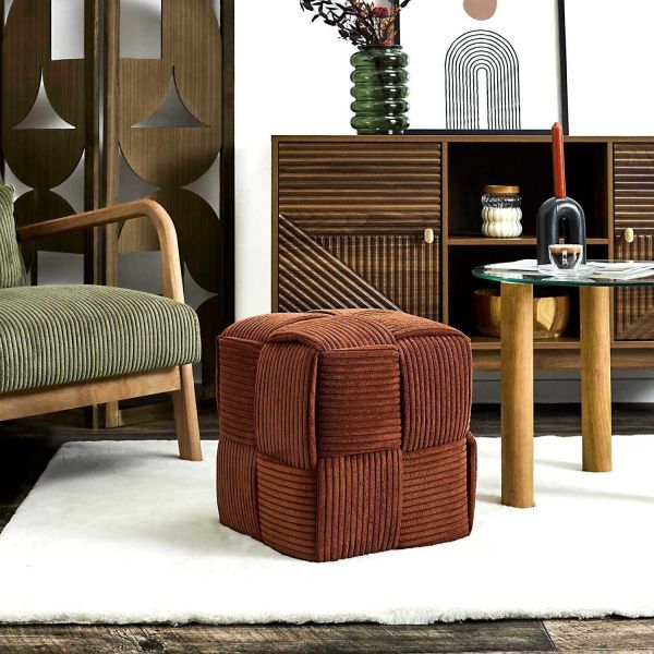 Pouf en tissu côtelé tressé Scott - THE HOME DECO FACTORY
