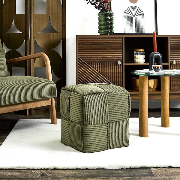 Pouf en tissu côtelé tressé Scott - THE HOME DECO FACTORY