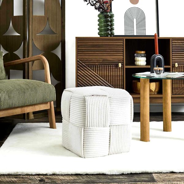 Pouf en tissu côtelé tressé Scott - THE HOME DECO FACTORY