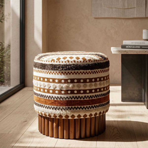 Pouf en tissu avec pieds en bois Ethnic - MAURO FERRETTI