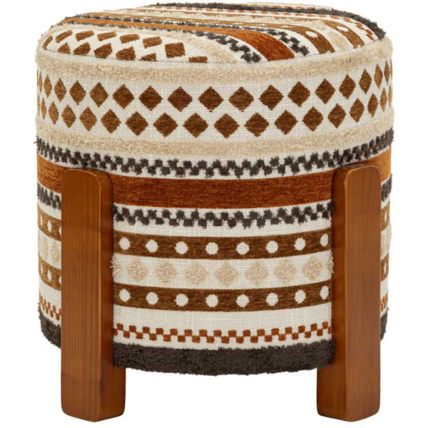 Pouf en tissu avec pieds en bois Ethnic - MAU-0894