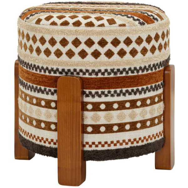 Pouf en tissu avec pieds en bois Ethnic