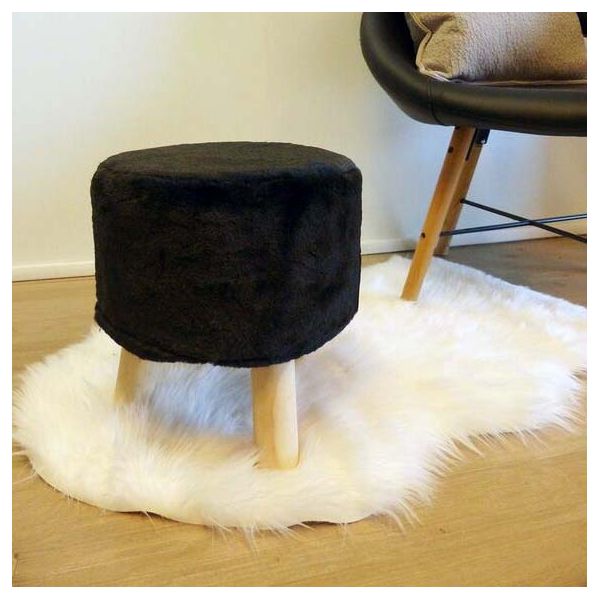 Pouf trépied fausse fourrure noire - 