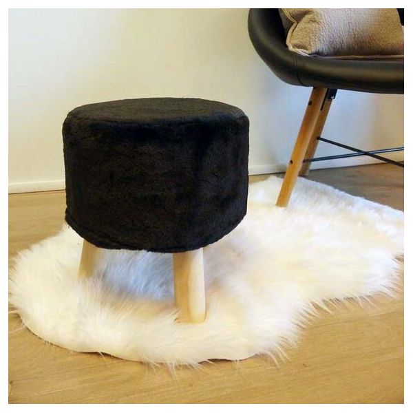 Pouf trépied imitation fourrure noire - 