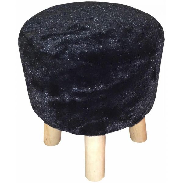 Pouf trépied fausse fourrure noire