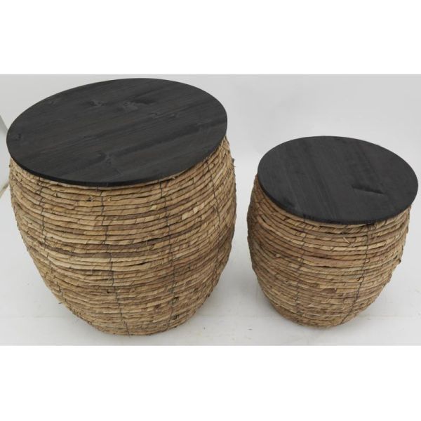 Poufs coffres en abaca et bois (lot de 2) - 69,90