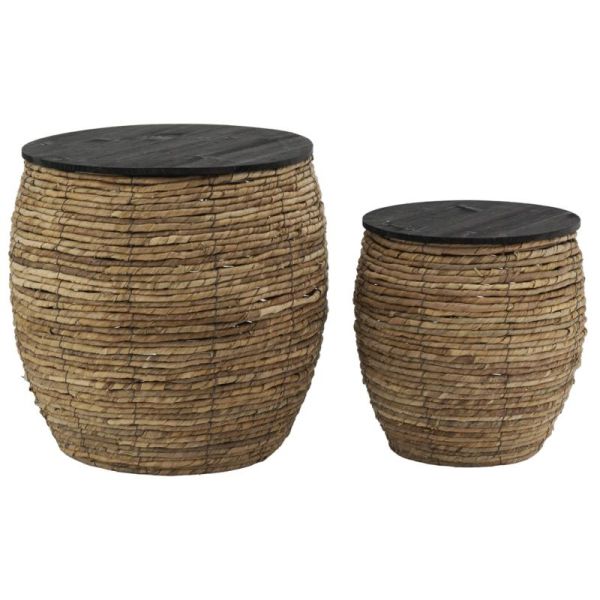 Poufs coffres en abaca et bois (lot de 2)