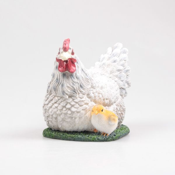 Poule couvant avec poussin en résine 17 x 23 x 19 cm - Farmwood animals