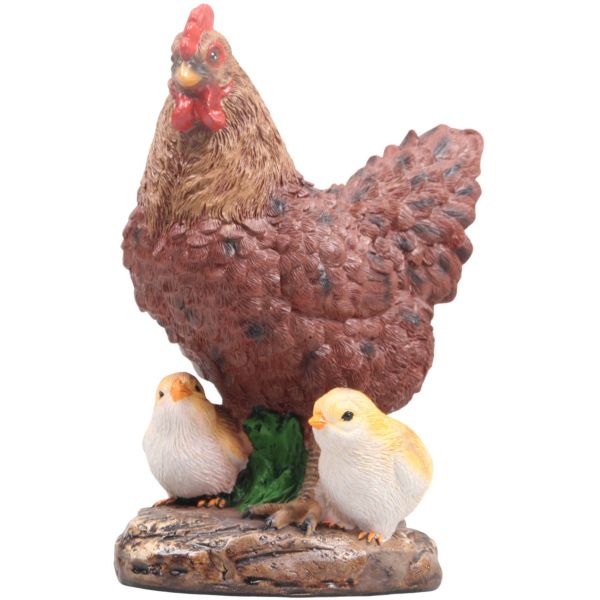 Poule avec poussins en résine 15 x 11 x 20 cm