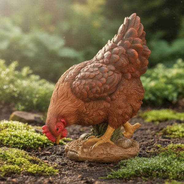 Poule en résine picorant 26 cm - 