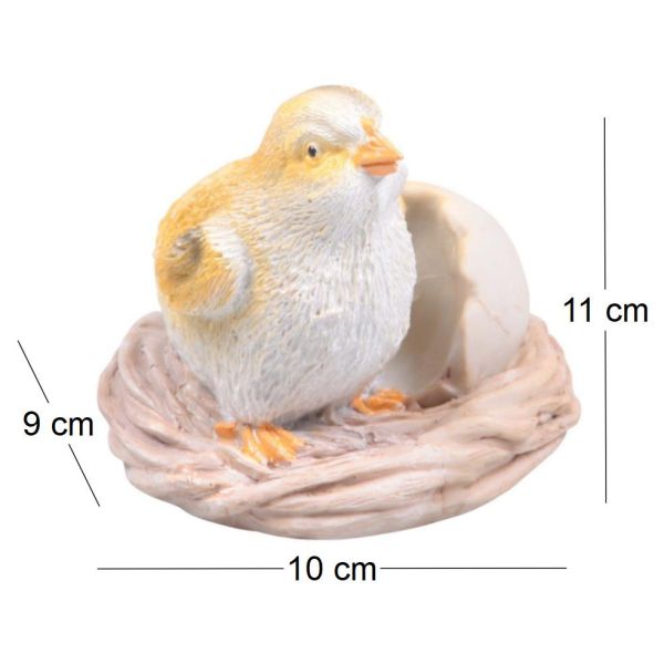 Poussin avec oeuf cassé en résine 10 x 9 x 11 cm - 7,14