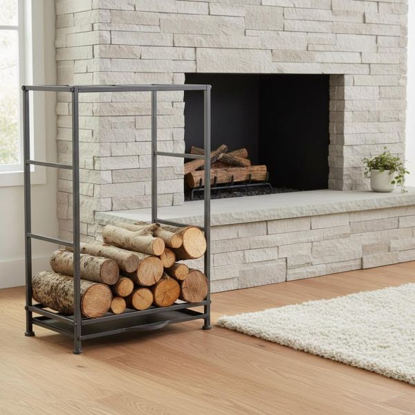 Rack porte-bûches en métal avec tiroir à poussière - AUBRY GASPARD