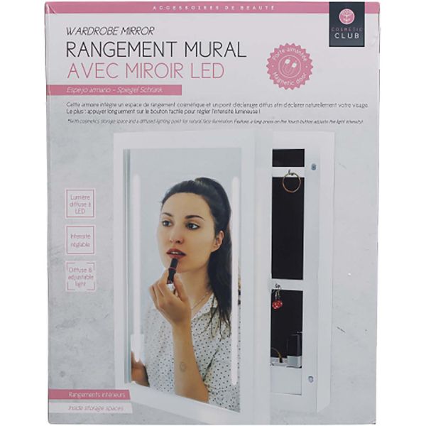 Range bijoux mural avec miroir intégré Led - 7