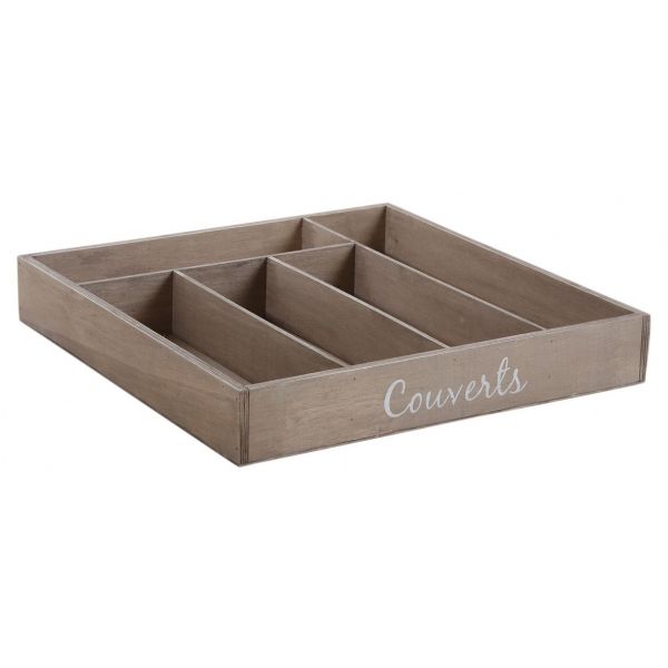 Range-couverts 5 cases en bois teinté