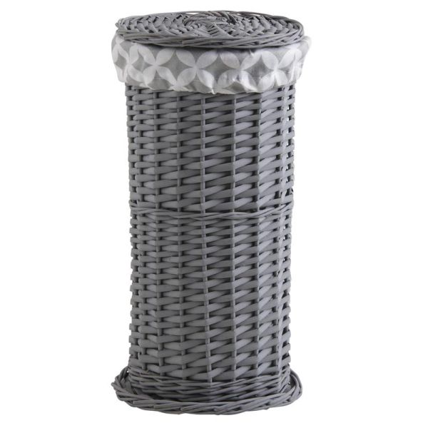 Porte-rouleau WC en osier gris teinté avec couvercle et doublure en coton