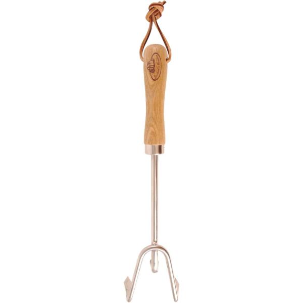 Râteau à main en acier inoxydable et bois de frêne