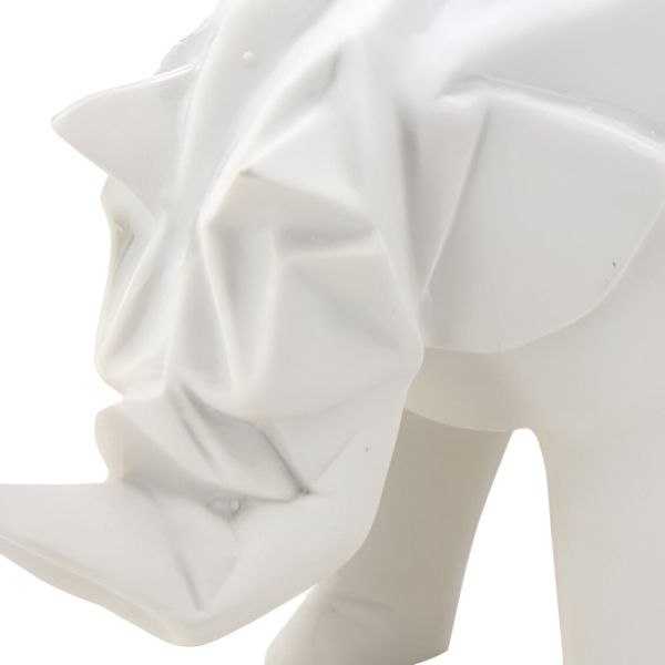 Rhinocéros déco en résine blanche origami - AUB-2829