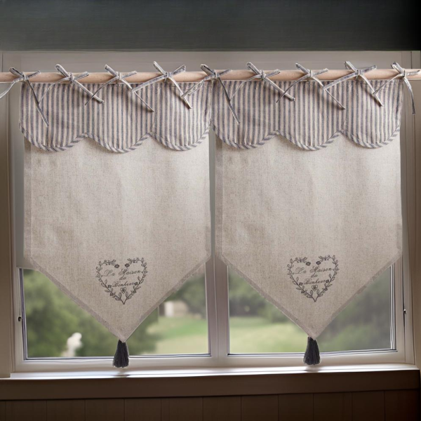 Rideau motif coeur gris - AUBRY GASPARD