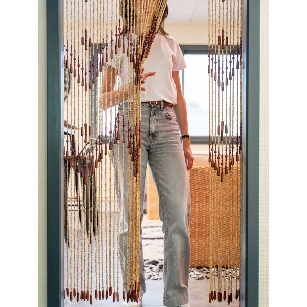 Rideau de porte en bois clair et ethnique - 49,90