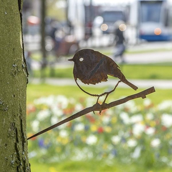 Oiseau à planter rouge gorge en acier corten - 5