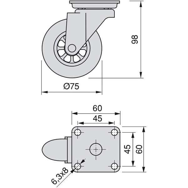 Roulette transparente avec platine Slip (Lot de 4) - EMU-0217