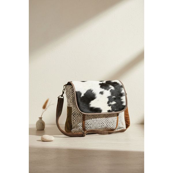 Sac à bandoulière en coton et peau de vache - AUBRY GASPARD