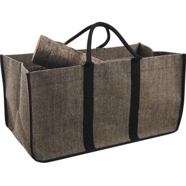 Sac à bûches en jute naturel et teinté naturel et rouge Aubry Gaspard