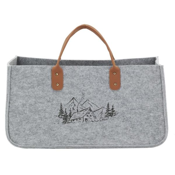 Sac à bûches en feutrine gris Montagne - AUB-6010