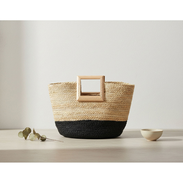 Sac cabas en jute et bois naturel et noir - AUBRY GASPARD
