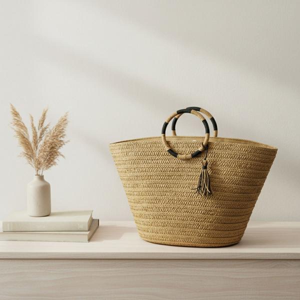 Sac cabas tressé naturel avec anses rondes - AUBRY GASPARD