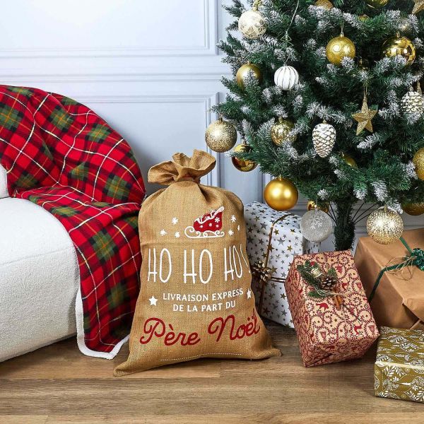 Sac à cadeaux de noel en toile de jute avec inscription - THE HOME DECO FACTORY