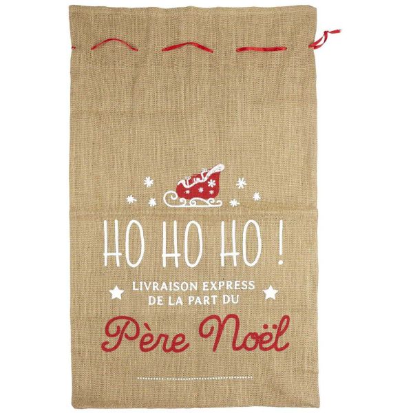 Sac à cadeaux de noel en toile de jute avec inscription