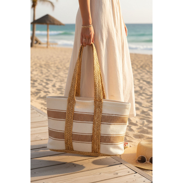 Sac en coton et jute rayure - AUBRY GASPARD