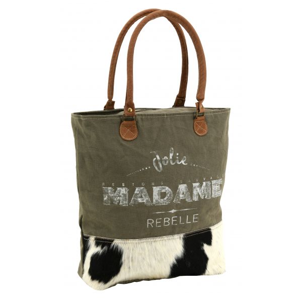 Sac en coton et peau de vache Madame rebelle