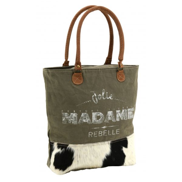 Sac en coton et peau de vache Madame rebelle