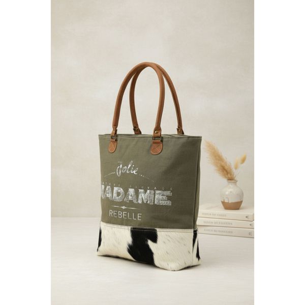 Sac en coton et peau de vache Madame rebelle - 6