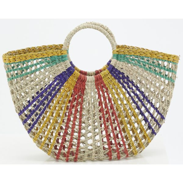 Sac demi-lune en jonc multicolore - AUBRY GASPARD